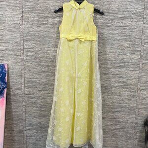 🌼 Vintage 1960s Montgomery Ward Yellow Gown w/ Sheer Overlay -